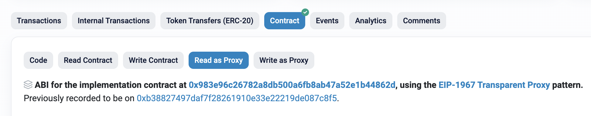 Etherscan contract proxy address